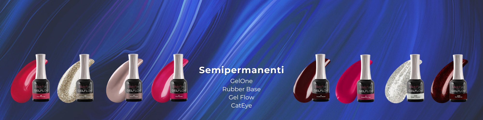 La famiglia dei semipermanenti MarilyNails è composta da diverse linee: GelFlow, GelOne e Rubber